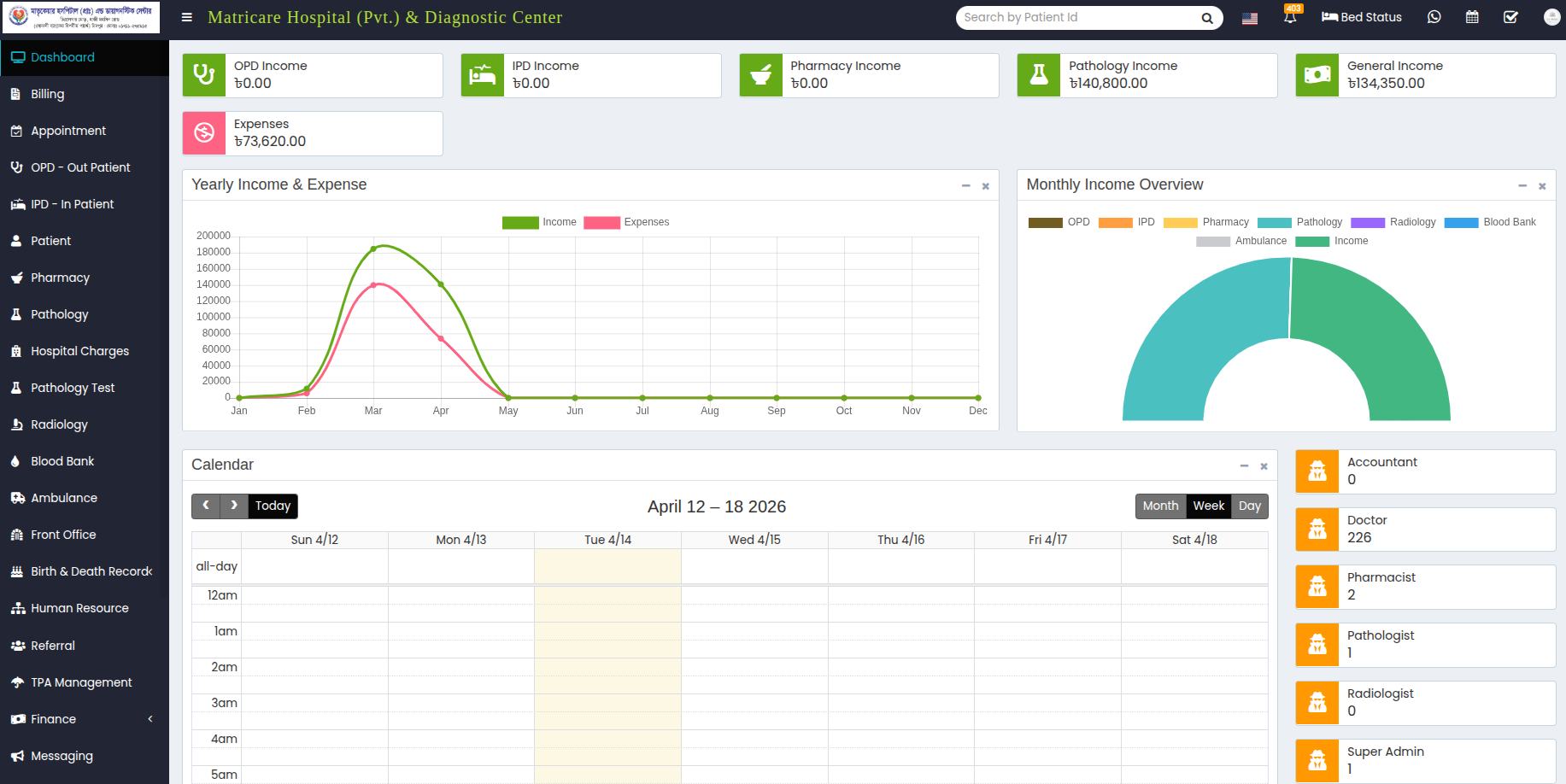 MatriCare Hospital – Smart Hospital Management System